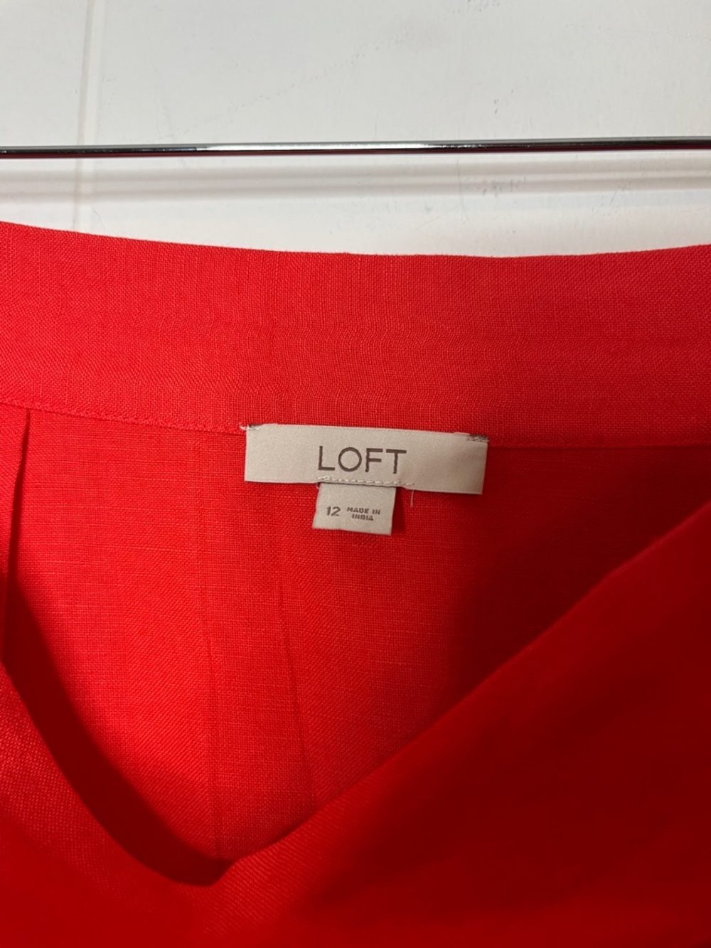 LOFT Coral Pink A-Line Asymmetric Button-Front Midi Skirt Size 12 Linen Blend - Picture 5 of 6